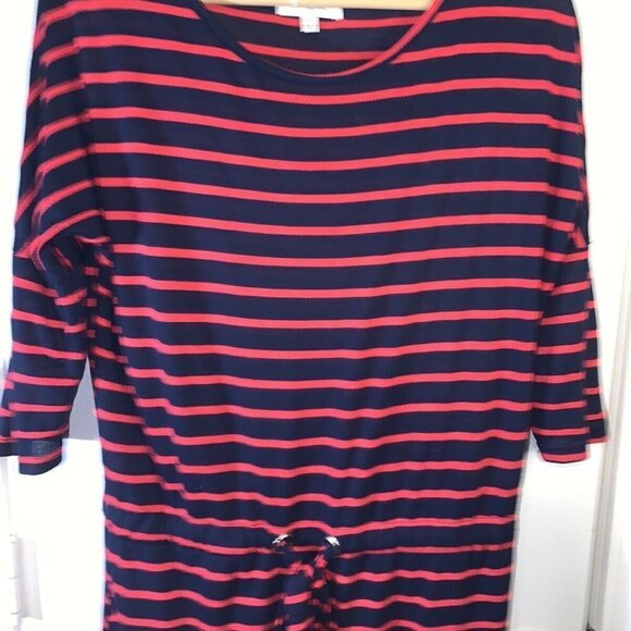 Umgee Red & Navy Striped Pullover Tie Waist Terry Cloth Casual Dress size Medium - Picture 3 of 7